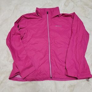 Columbia Woman’s XXL Lightweight Windbreaker Rain Jacket Hooded Pink size 18